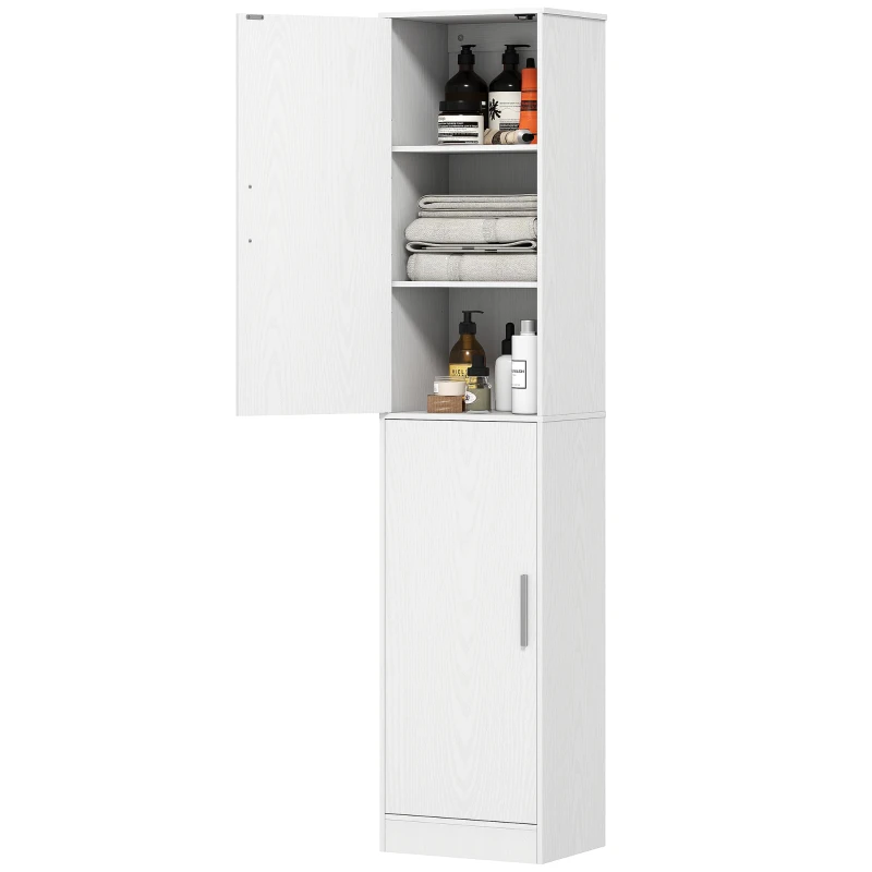 HOMCOM Badkamerkast 180 cm hoog, smalle kast met 2 deuren en 4 verstelbare planken, spaanplaat en MDF, wit