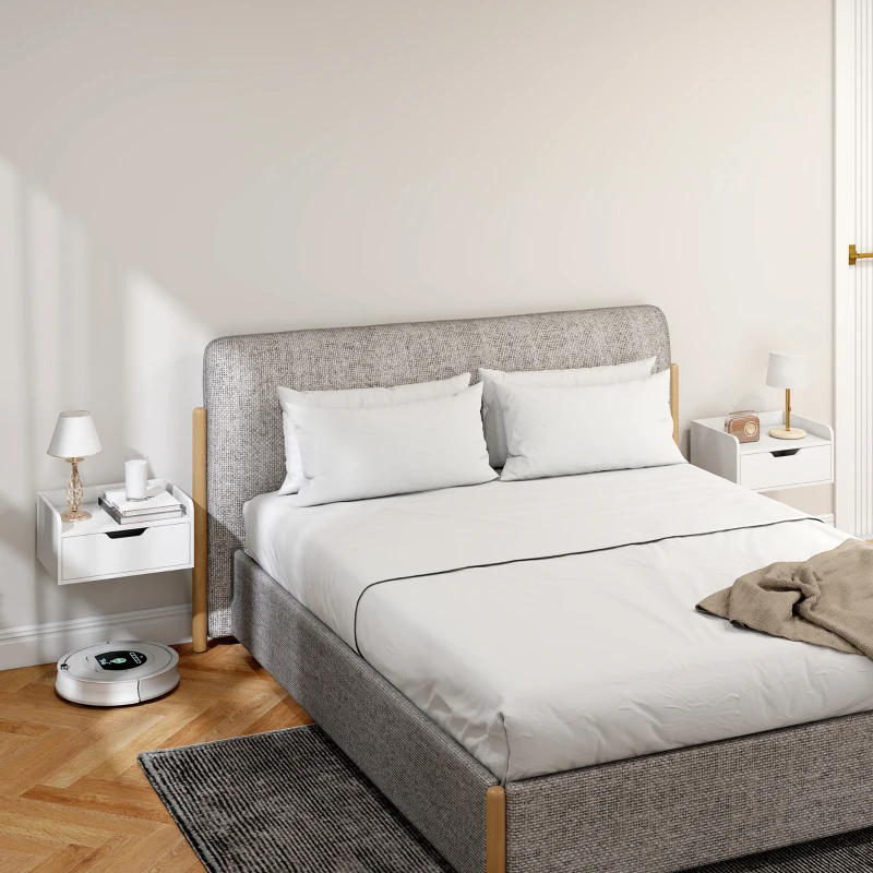 HOMCOM Floating Nightstands Set of 2, Wall Mounted Bedside Table with Drawer for Bedroom, White
