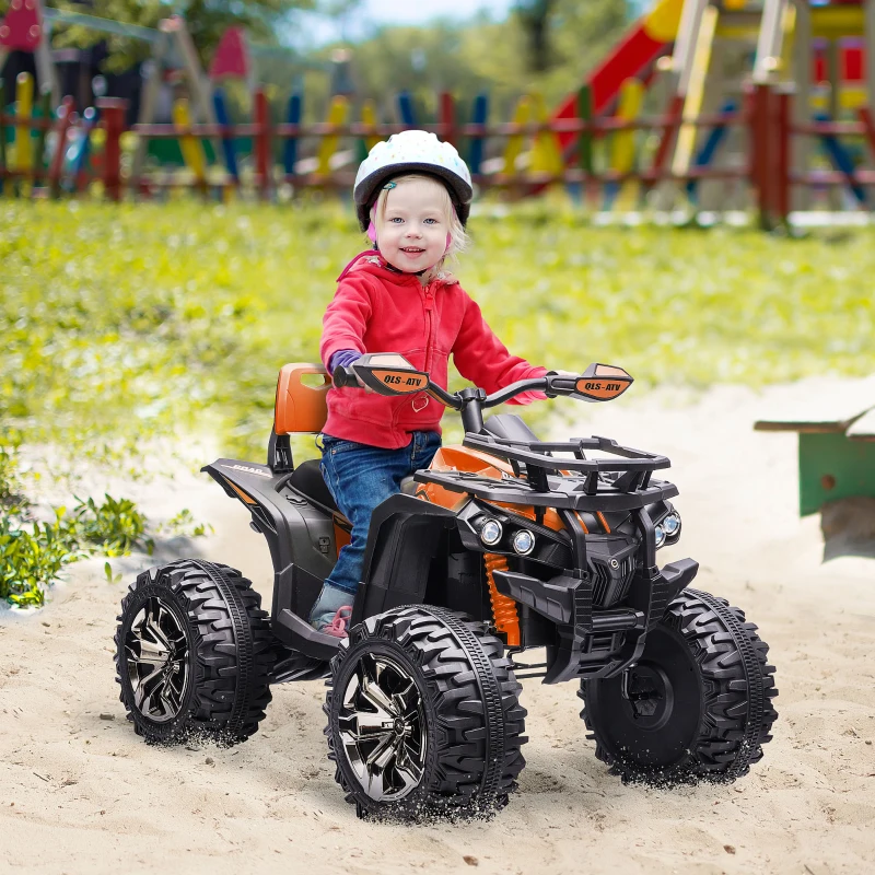 HOMCOM 12V Kinderfahrzeug mit Vorwärts-, Rückwärtsfunktion, MP3-Musikplayer, Scheinwerfer, 3-8 km/h, 3-5 Jahre, Orange(m-3)