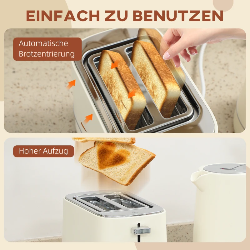 HOMCOM Set van 1,7 L Waterkoker en Toaster met 6 Bruiningsstanden, Beige
