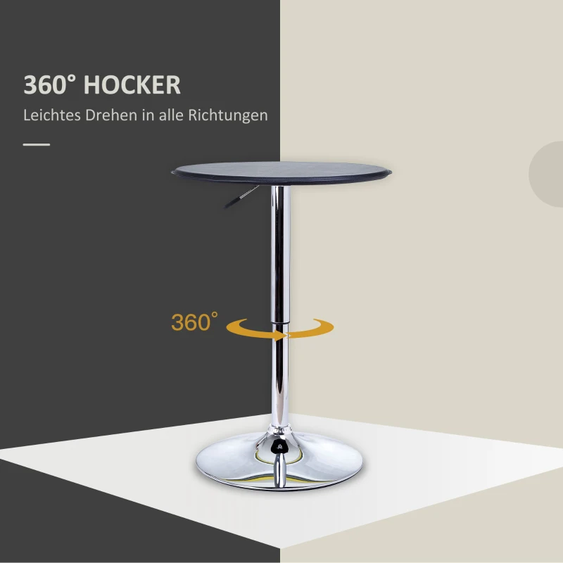 HOMCOM Verstelbare Bartafel, Kunstleder, Vintage Design, Zwart + Zilver