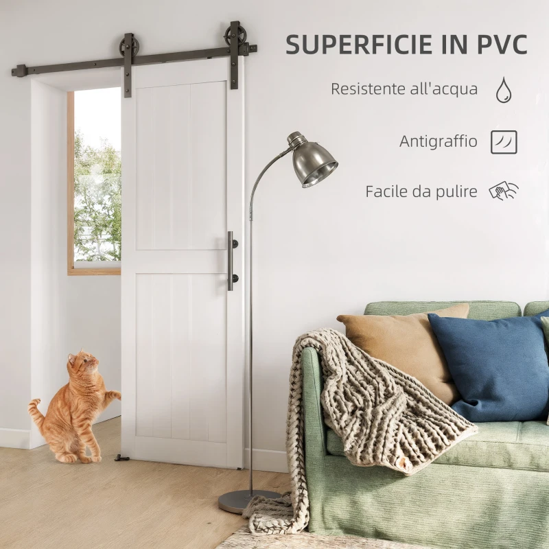 HOMCOM Porta Scorrevole in Stile Country con Binario e Maniglia in Legno e Acciaio, 71.5x213.4 cm, Bianco e Nero