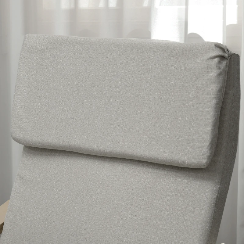 HOMCOM Loungestoel met Voetenbank, Bekleding in Linnenlook, Houten Frame, tot 120 kg, Lichtgrijs/Natuur