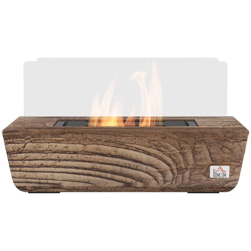 HOMCOM Lareira de Bioetanol de Mesa Capacidade 150 ml 1000BTU/Hr Combustão de 45 Minutos para Interior 5-8 ㎡33x16x18 cm Carvalho
