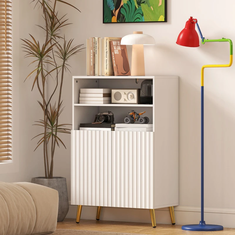 HOMCOM Badkamerkast, commode voor woonruimtes, soft-close deuren, 2 open planken, MDF, Wit