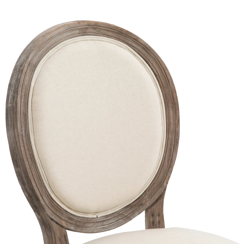 HOMCOM Dining Chairs Set of 2, French-Style Upholstered Kitchen Chairs with Padded Seats, Wood Frame and Round Back, Cream White