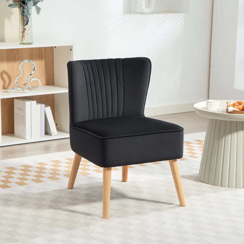 HOMCOM Modern Accent Chair, Fabric Living Room Chair with Rubber Wood Legs and Thick Padding, Black