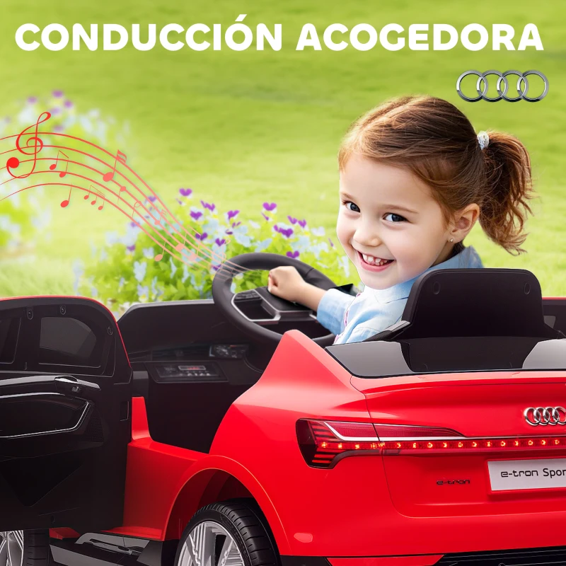 HOMCOM Coche de Batería para Niños 12V Audi E-tron con Mando a Distancia Faros Bocina Música Velocidad 3-5 km/h Rojo