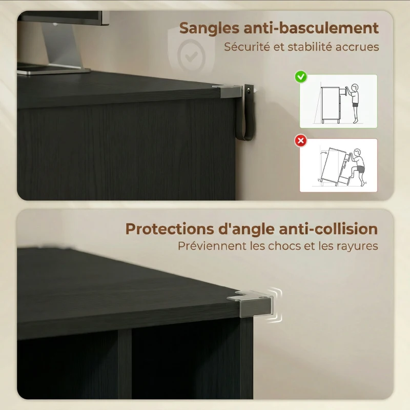 HOMCOM Bureau d'ordinateur avec bibliothèque 4 compartiments et tiroir verrouillable, 126 x 50 x 109 cm, noir