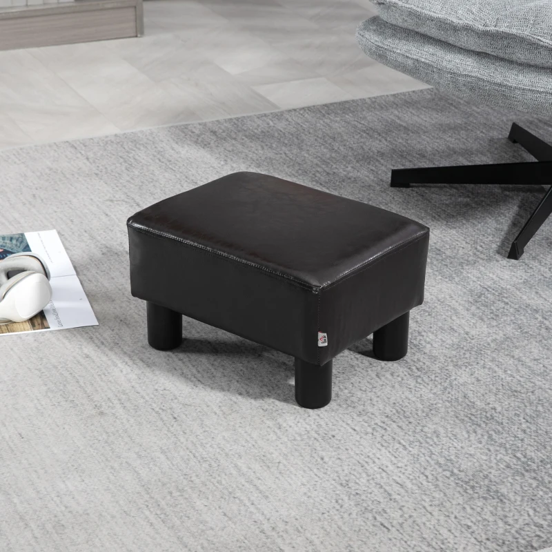 HOMCOM PU Leather Footstool Ottoman Cube with 4 Plastic Legs, Brown
