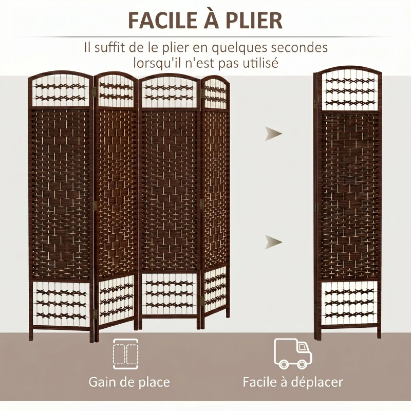 HOMCOM Paravent intérieur en bois séparateur de pièce cloison pliable 4 panneaux 160 x 170 cm marron