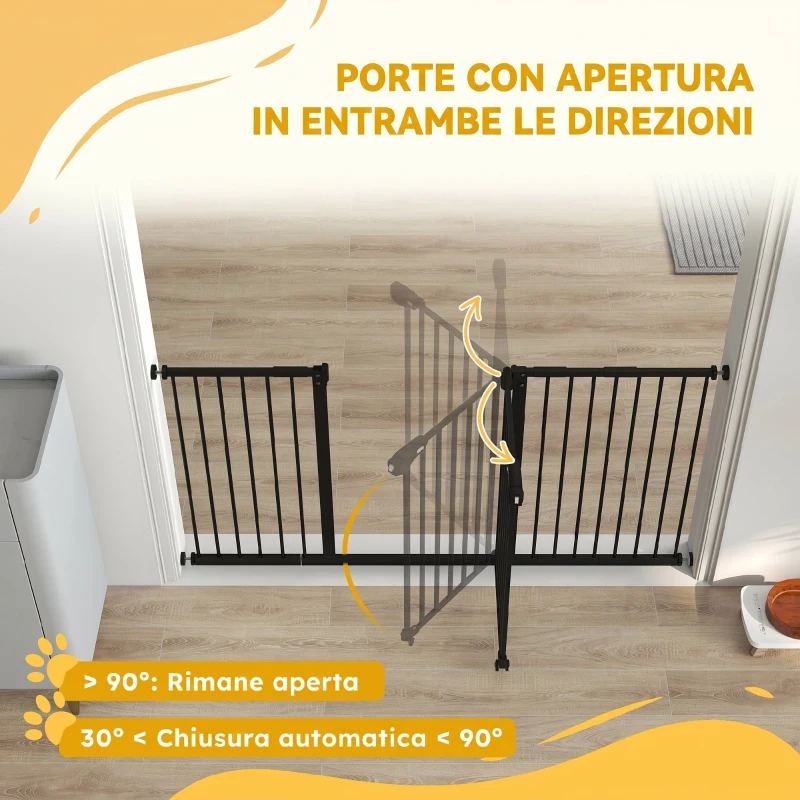 PawHut Cancellino per Cani a 3 Estensioni con Larghezza Regolabile fino a 147.5 cm e Chiusura Automatica, Nero