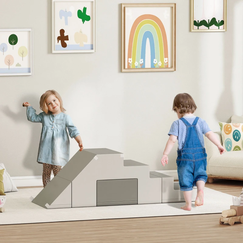 HOMCOM Klim- en glijspel voor kinderen, bevordert motoriek, kunstleer, EPE-schuim, 86x49x47 cm, grijs