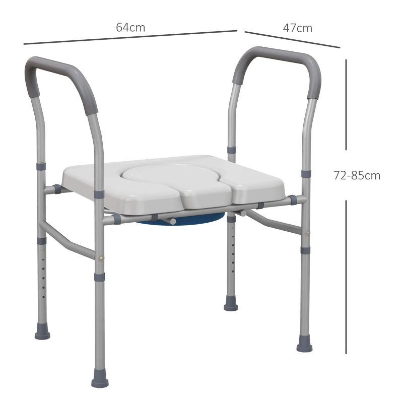 HOMCOM Silla con Inodoro de Aluminio Silla de Ducha con Altura Ajustable y Almohadillas Antideslizantes Carga 136 kg Gris