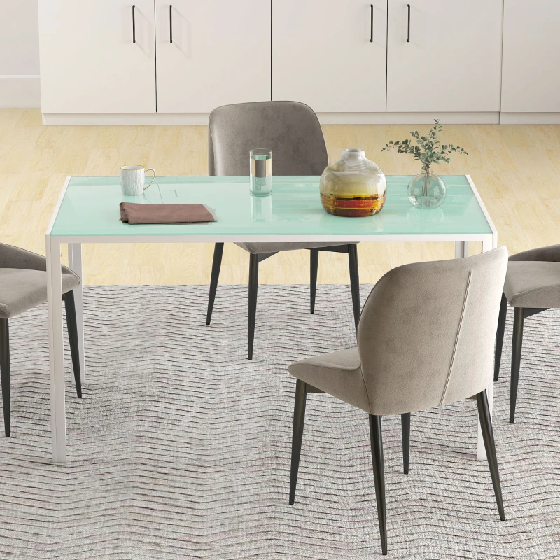 HOMCOM Mesa de Comedor de Cristal Rectangular para 6 Personas con Patas de Metal para Cocina Salón 140x80x75 cm Blanco