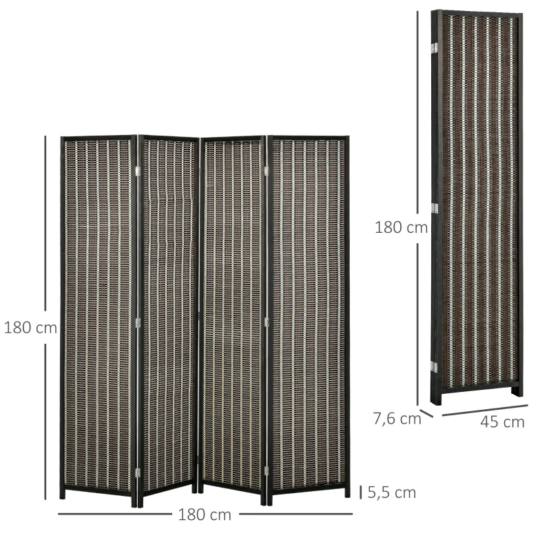 HOMCOM Ruimteverdeler, opvouwbaar, grenenhout/bamboe, 180 x 180 cm, Bruin/Zwart