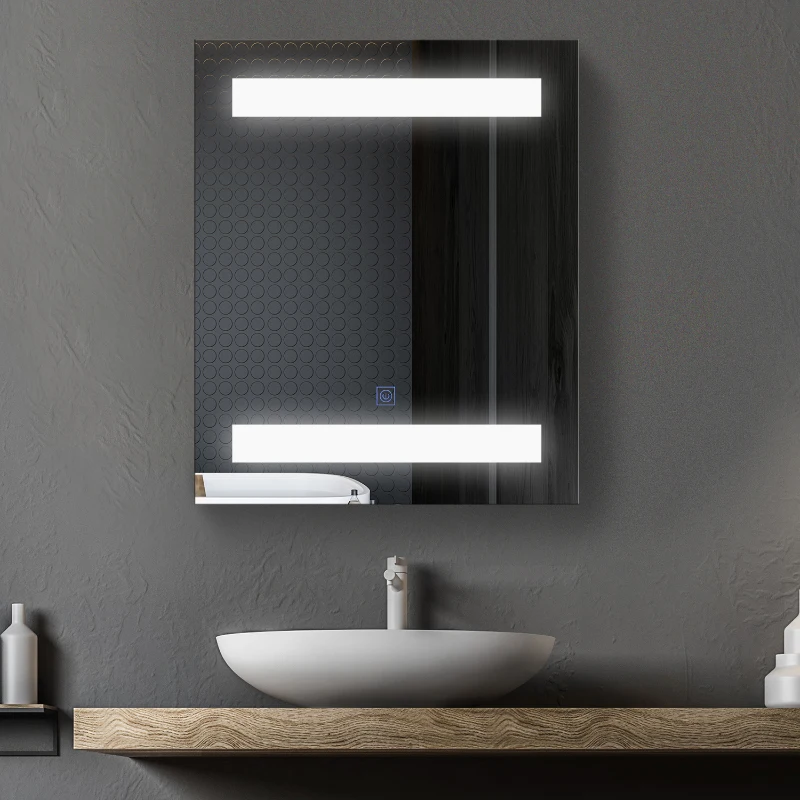 HOMCOM Armario de Baño con Espejo y Luz LED con 2 Estantes e Interruptor Táctil para Dormitorio Aseo 50x15x60 cm Blanco