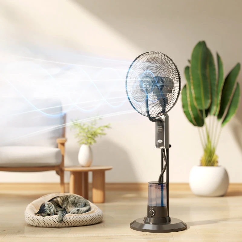 HOMCOM Pedestal Fan with Water Mist Spray, Spray Misting Fan with 70° Oscillation, Tilt Head, 3 Speeds, 3 Modes, Adjustable Mist, 3.2L Water Tank, for Home, 120 cm