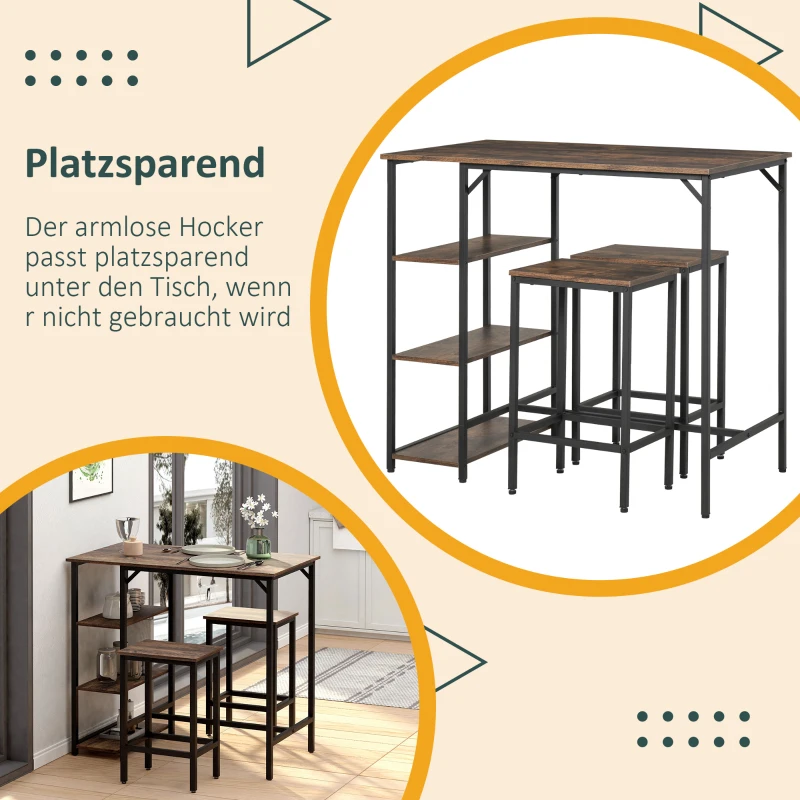 HOMCOM bartafelset, bartafel met 2 barkrukken 3-delig Placemat met planken staal