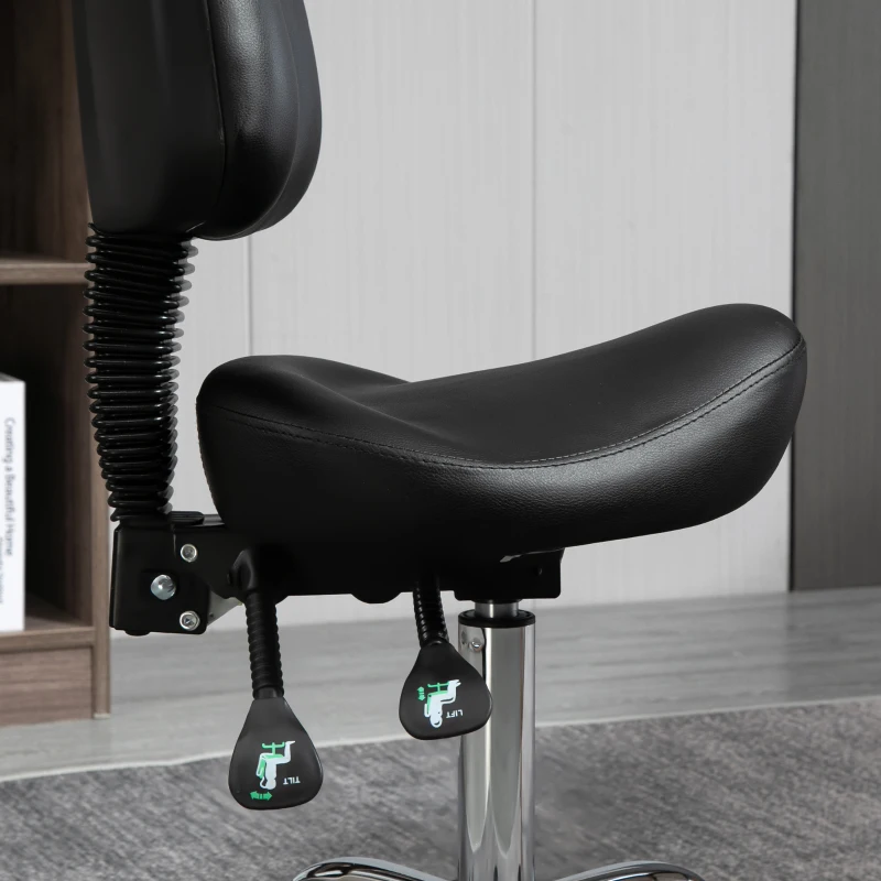 HOMCOM Saddle Stool, PU Leather Adjustable Rolling Salon Chair for Massage, Spa, Clinic, Beauty and Tattoo, Black
