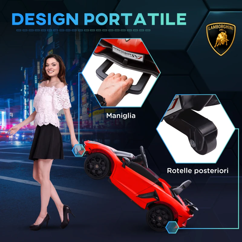 HOMCOM Macchina Elettrica per Bambini a 12V Licenza Lamborghini con Clacson e Telecomando, 107.5x64.5x47 cm, Rossa