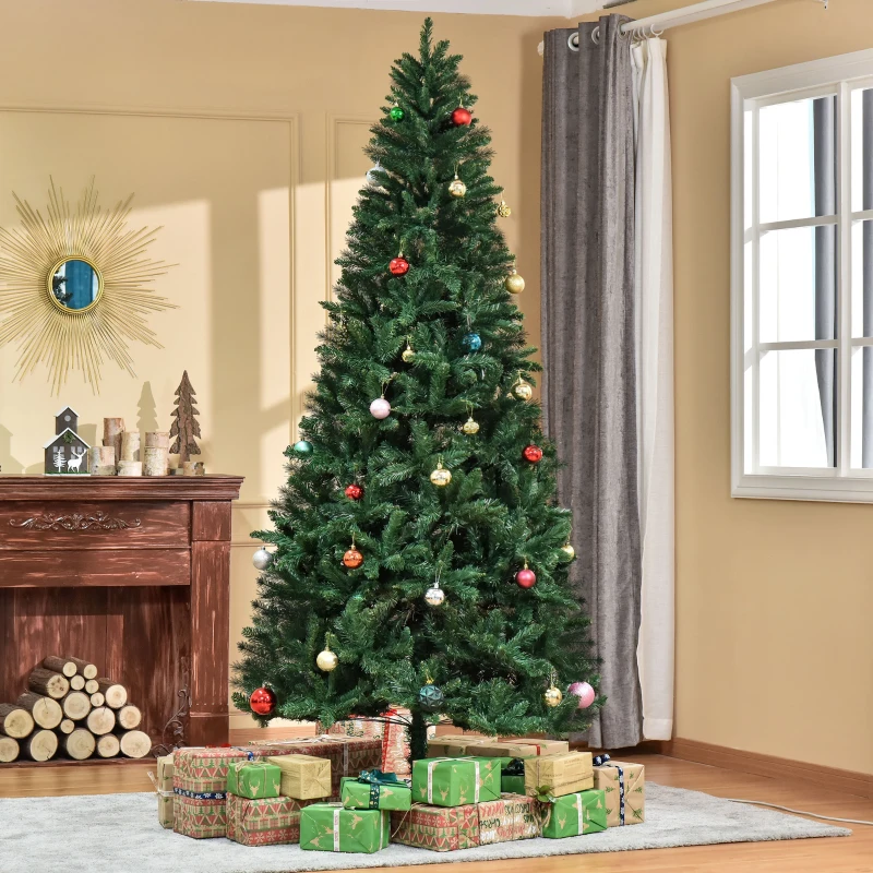 HOMCOM Árbol de Navidad Artificial 240 cm con 1499 Ramas con 2 Tipos de Puntas Decoración Navideña de Interior Verde