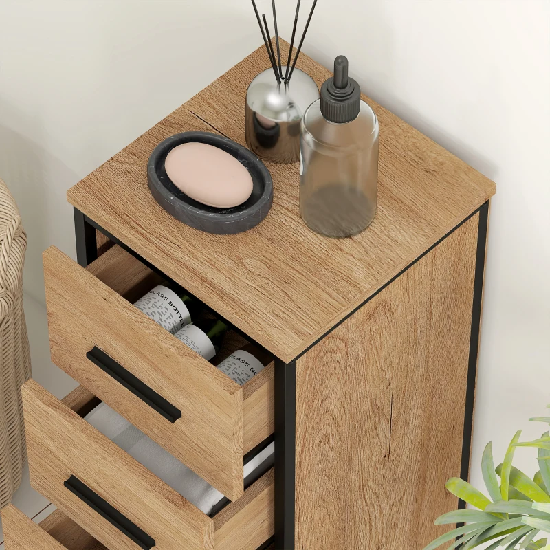 HOMCOM badkamerkast, 4 lades, compact, industrieel design, spaanplaat, metaal(m-9)