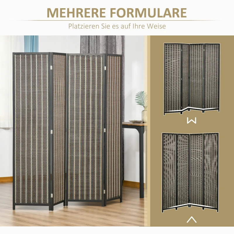 HOMCOM Ruimteverdeler, opvouwbaar, grenenhout/bamboe, 180 x 180 cm, Bruin/Zwart
