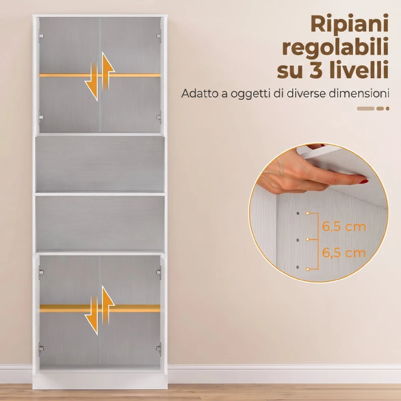 HOMCOM Credenza Dispensa da Cucina 170 cm con Mensola Regolabile, Bianco