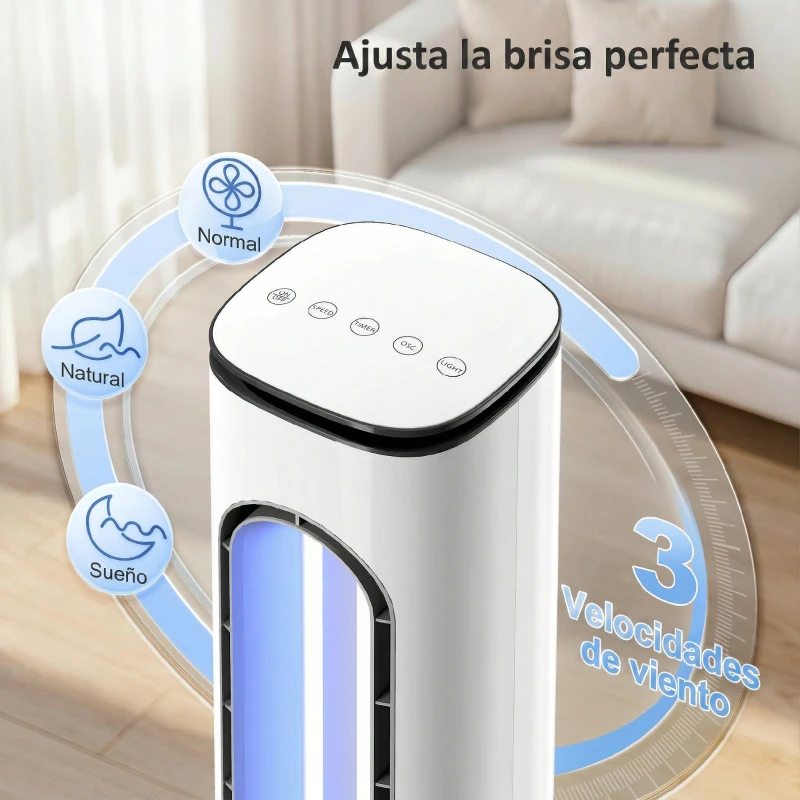 HOMCOM Ventilador de Torre sin Aspas con Luces LED Control Remoto 3 Velocidades 3 Modos Temporizador 15H Oscilación 50° Blanco