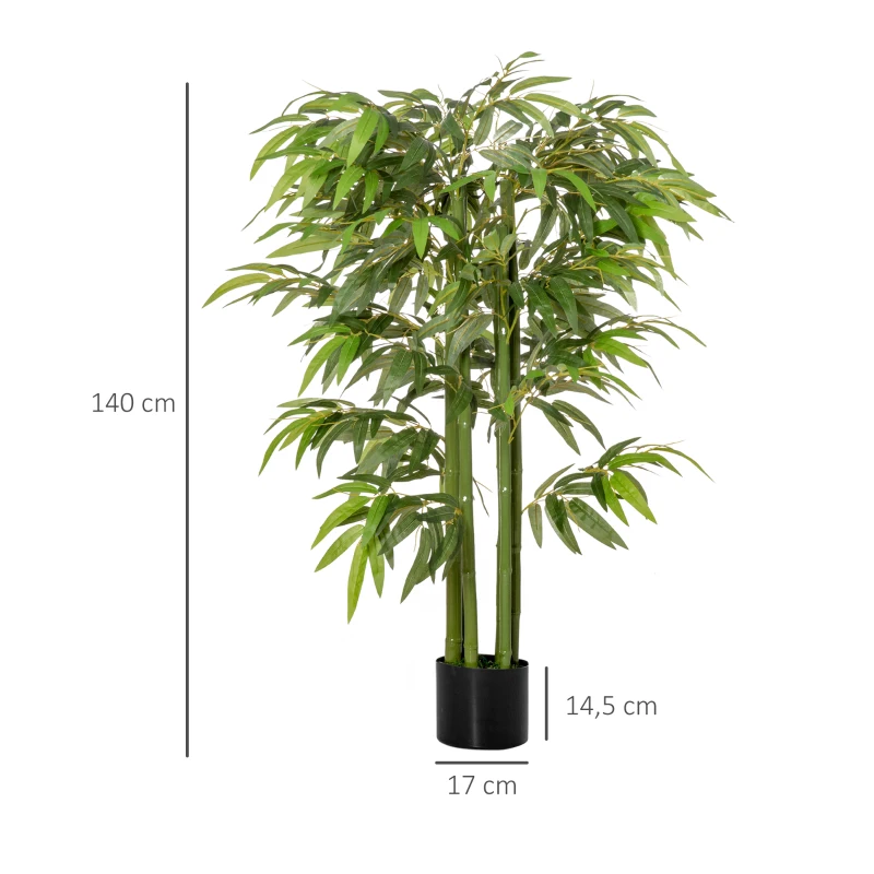 HOMCOM Kunstmatige Bamboeplant, Plastic in Pot, 780 Bladeren, Realistisch Uiterlijk, Weinig Onderhoud, 140 cm, Groen