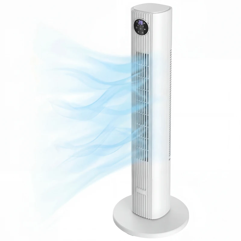HOMCOM 28dB Tower Fan for Bedroom, 36 inch, 8 m/s Velocity Standing Cooling Fan with 80° Oscillating, BLDC Motor, 12 Speeds, LED Display, 4 Modes, 12H Timer, Remote Control, White