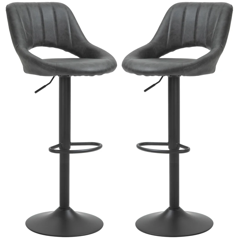 HOMCOM Set van 2 barkrukken, met een lederlook, draaibaar, verstelbaar in hoogte, met een voetensteun, metalen frame, afmetingen in de kleur grijs