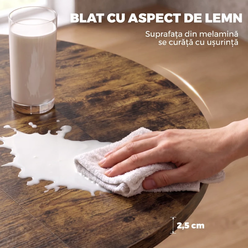 HOMCOM Masă de Sufragerie Extensibilă pentru 4-6 Persoane, 100-135cm, Maro Rustic