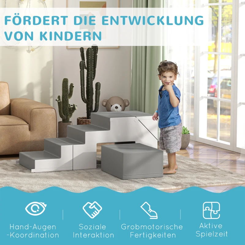 HOMCOM Klim- en glijspel voor kinderen, bevordert motoriek, kunstleer, EPE-schuim, 86x49x47 cm, grijs