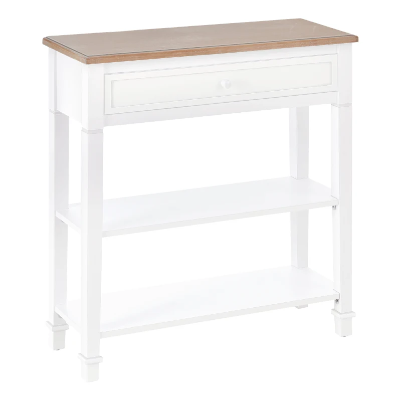 HOMCOM Mesa Consola Mesa Recibidor con 2 Estantes y Cajón para Entrada Pasillo Salón 75,6x27,5x80,5 cm Blanco