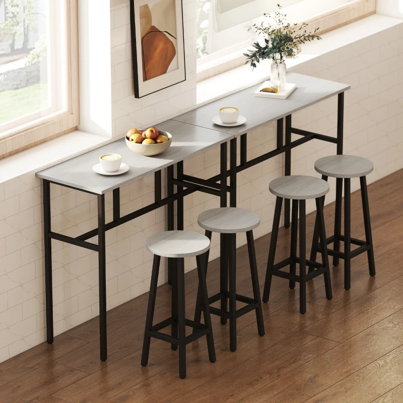 HOMCOM Ensemble table de bar style industriel 6 pièces, 2 tables hautes avec 4 tabourets - acier et panneaux de particules - 4 personnes