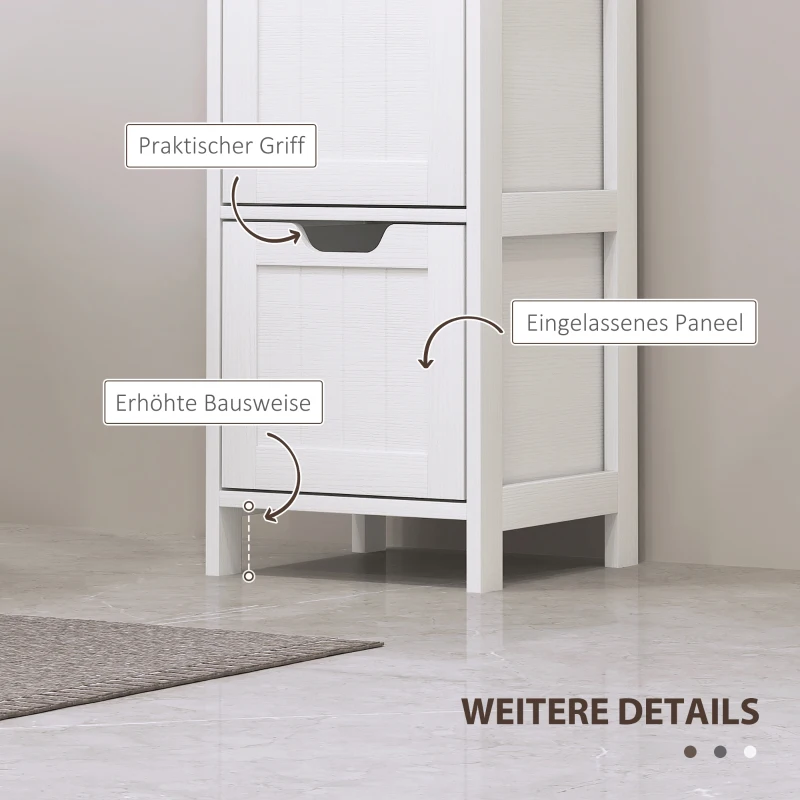 HOMCOM Badkamerkast met 3 Laden en 2 Open Schappen, Smalle Opbergkast voor Kleine Badkamer, Waterafstotend Materiaal, Wit