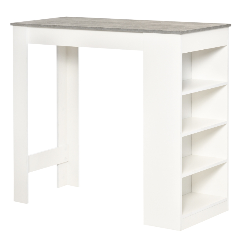 HOMCOM Mesa de Bar Mesa Alta Tipo Bistró de Cocina con Estantería de 4 Niveles Estilo Moderno 115x50x102,7 cm Blanco y Gris