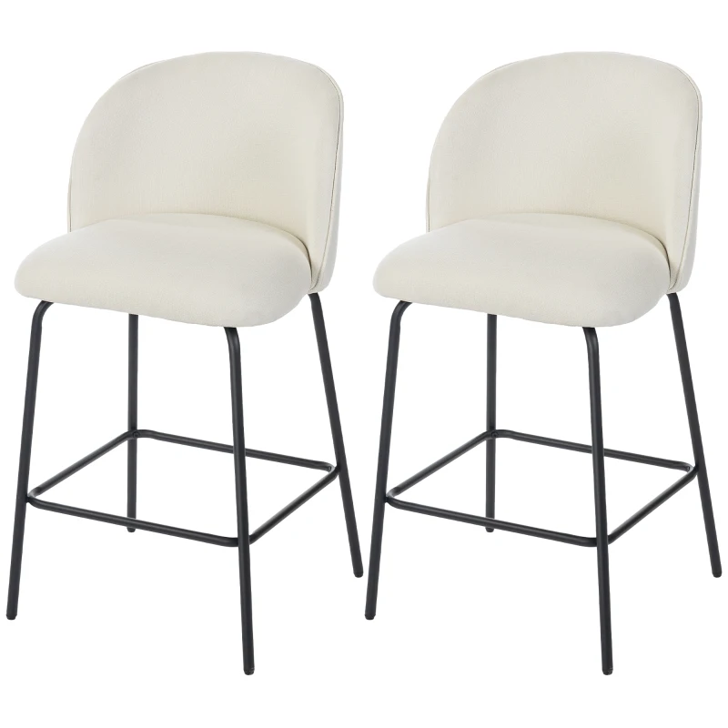 HOMCOM Lote de 2 Taburetes de Bar, Sillas de Bar, Reposapiés y Respaldo, Tela Efecto Lino, Altura de Asiento 68cm, Crema