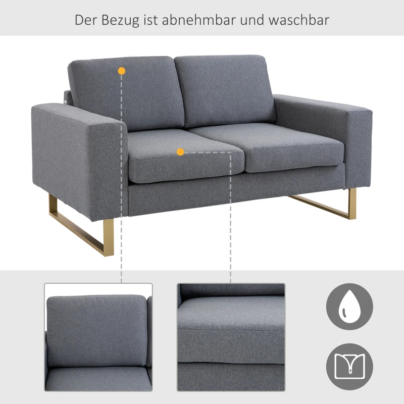HOMCOM 2-zitsbank stoffen bank hoekbank gestoffeerde bank zitmeubelen kussens armsteun hout metaal lichtgrijs 160 x 82 x 78 cm