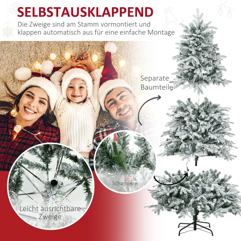 HOMCOM Kunstmatige Kerstboom, Kerstboom, Incl. Kunstmatige Sneeuw, LED-Lichten, 180 cm, Groen + Wit