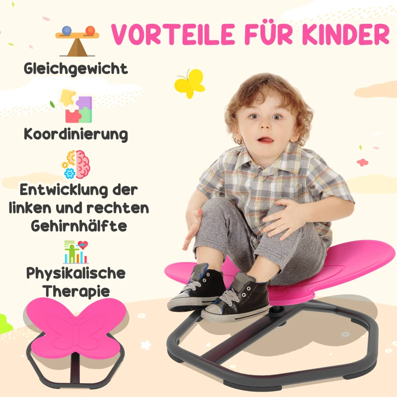 AIYAPLAY Sensorische draaistoel voor kinderen, vlindervorm, bevordert balans en coördinatie, kunststof, metaal, roze