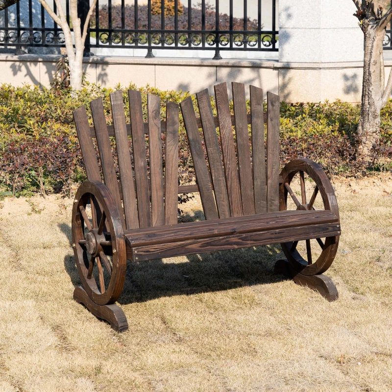 Outsunny 2-Sitzer Gartenbank Massivholz, Sitzbank mit Armlehne, Gartenmöbel 250kg belastbar, Rustikale Bank für Garten, Terrasse und andere Außenbereiche, 108 x 66 x 95 cm, Dunkelbraun