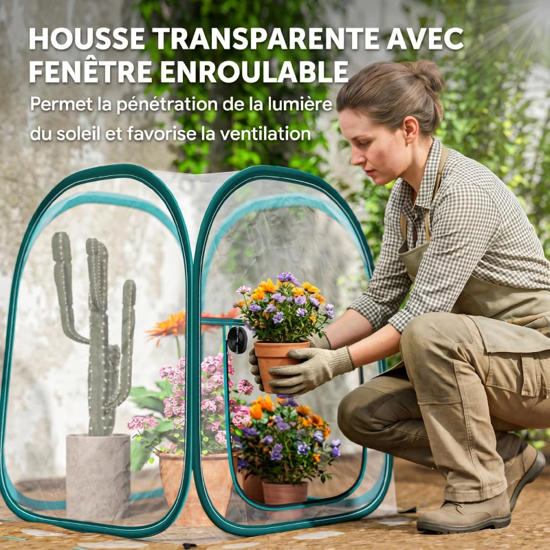 Outsunny Mini serre de jardin, mini pop up serre en PVC transparent, pour intérieur ou extérieur, pour légume, 70 x 70 x 80 cm