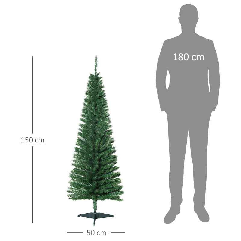 HOMCOM Albero di Natale Artificiale Slim 150cm con Supporto in Metallo 294 Rami
