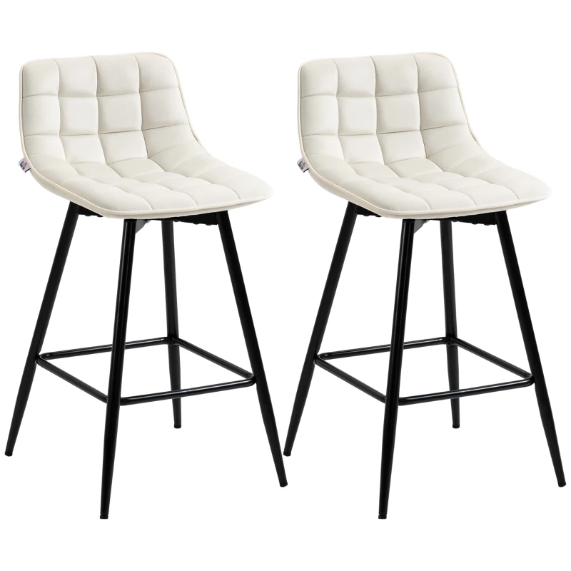HOMCOM Set 2 Sgabelli da Bar con Schienale e Poggiapiedi in Stile Nordico in Metallo e Velluto, color Crema, 45x47x84 cm