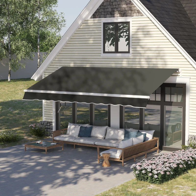 Outsunny Tenda da Sole per Esterno Avvolgibile a Bracci con Apertura a Manovella, 350x250 cm, Grigio