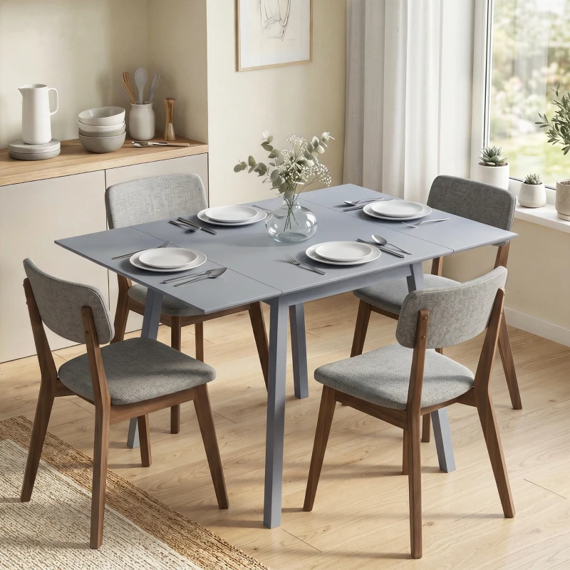 HOMCOM Solid Wood Folding Dining Table, Drop Leaf Table for 2-4 People,  Rectangle Kitchen Table