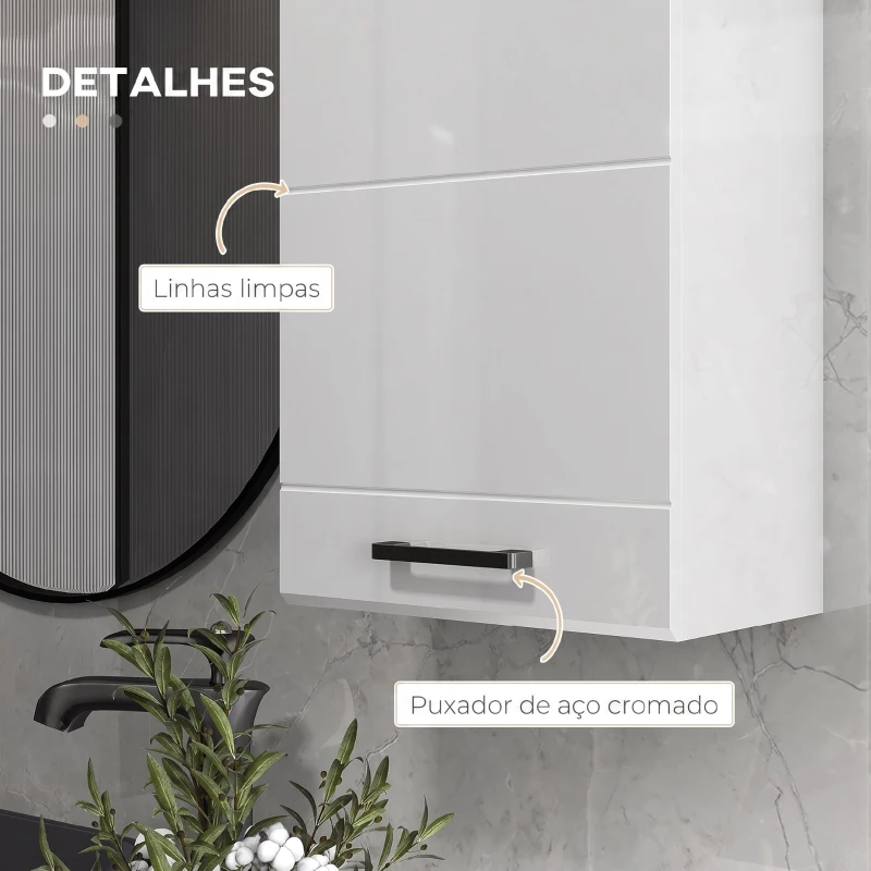 kleankin Móvel de Casa de Banho Suspenso com Prateleira Ajustável para Cozinha Lavandaria Quarto Branco Brilhante